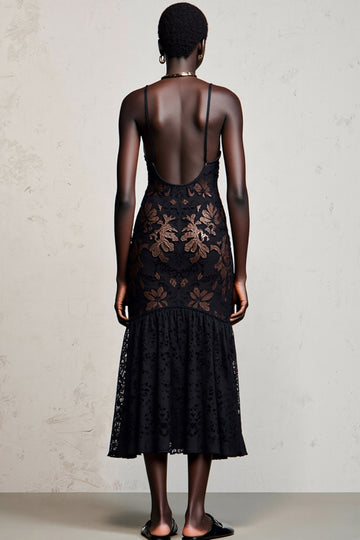 Black Spaghetti Straps Floral A Line Wedding Guest Dress